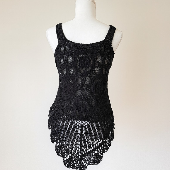 Sacred Trends Y2K Crochet Top S Black Grunge Goth Witchy Romantic Cottagecore - Picture 2 of 10